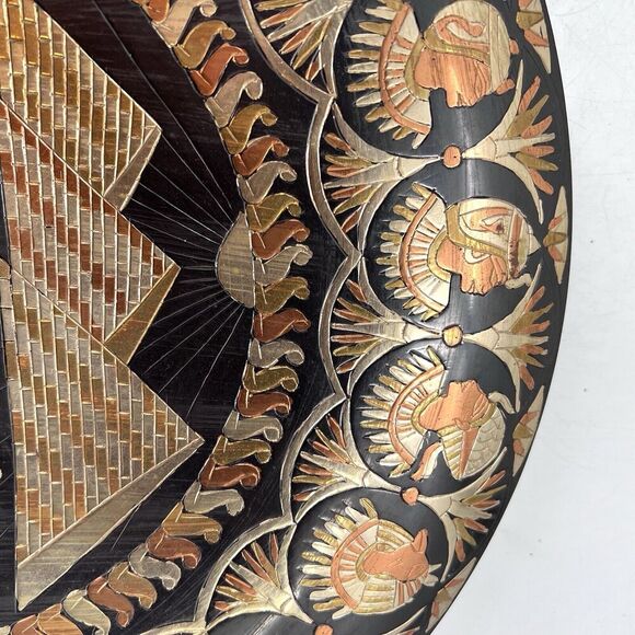 Vintage Large Handmade Copper Brass Metal Wall Plaque Egyptian Pyramids & Sphinx - Picture 5 of 9